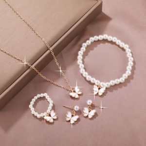 Conjunto de joyería de mariposas con perlas sintéticas